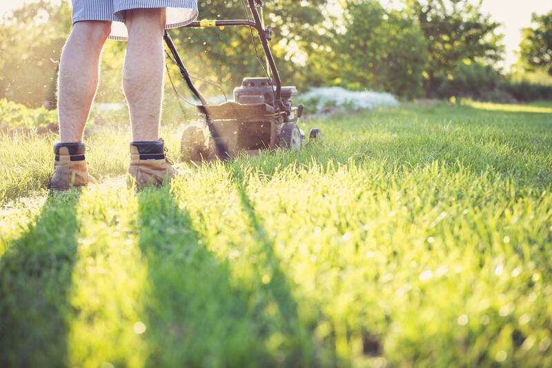 person mowing a lawn