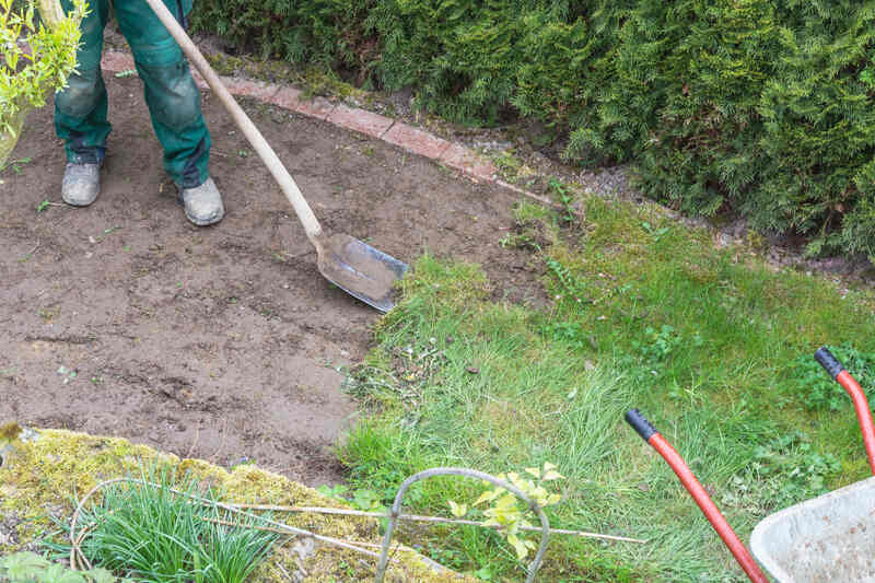 A person removing grass from his/her lawn