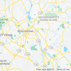 LawnStarter service area around Woonsocket, RI